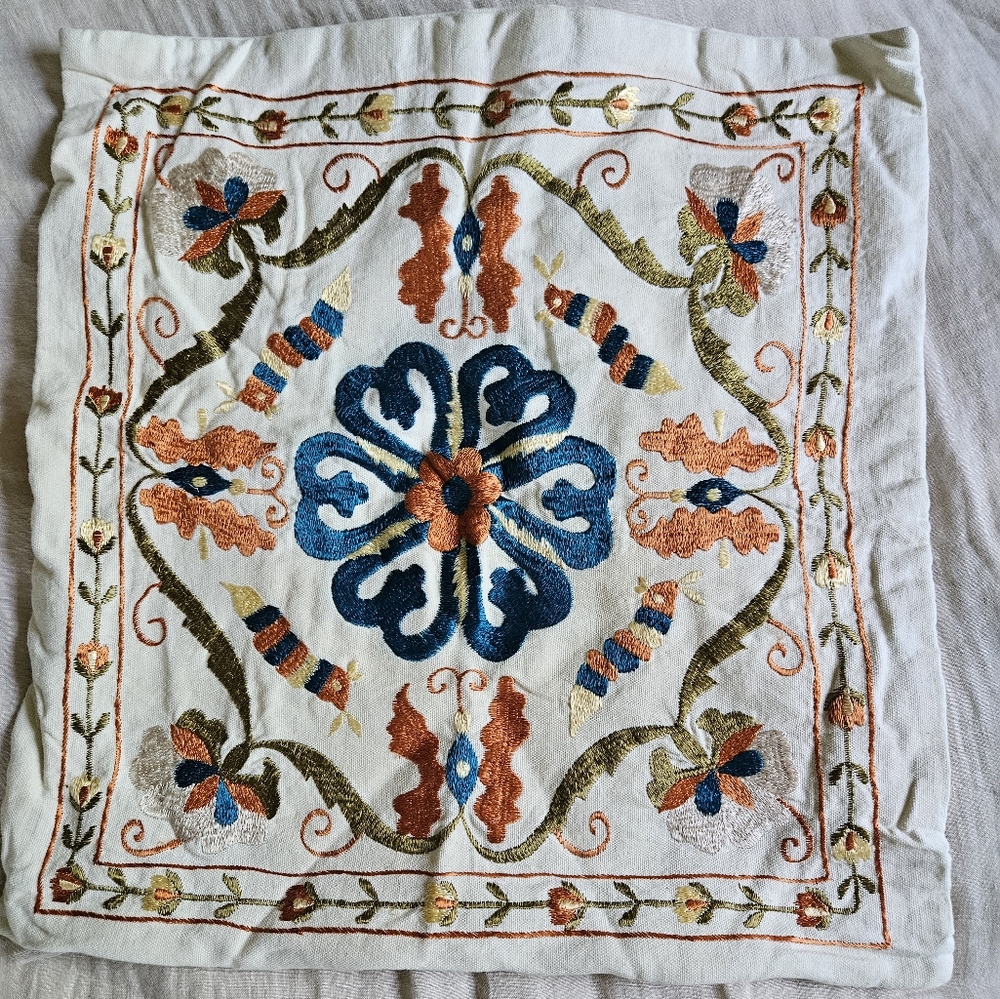 World Market Butterfly Embroidered Floral Square Pillow Cover